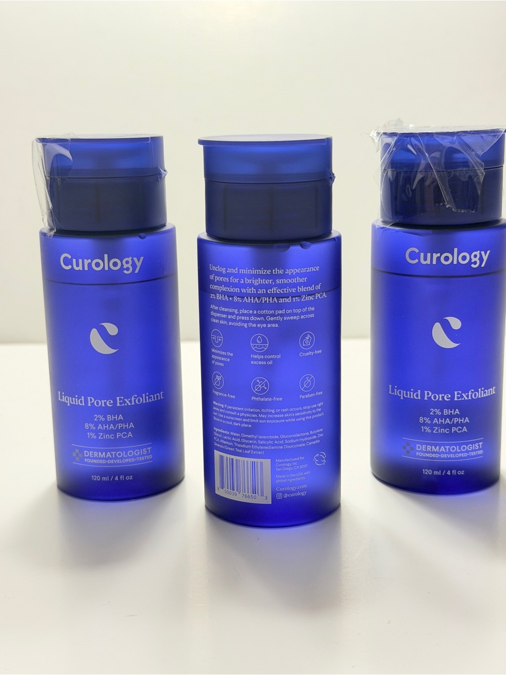 New Sealed 3-Pack Curology Liquid Pore Exfoliant 4 oz BHA AHA/PHA Zinc